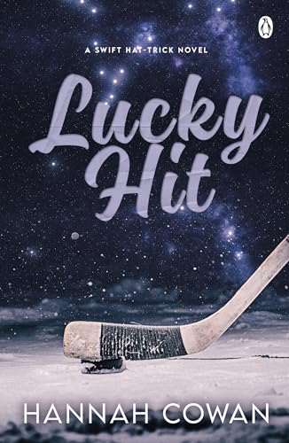 Book cover: "Lucky Hit" with a hockey stick against a starry background.