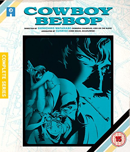 Cowboy Bebop Blu-ray cover featuring blue-toned illustrations of the main characters.