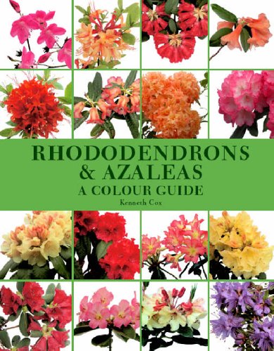 Book cover featuring a grid of colorful rhododendrons and azaleas on a green background.