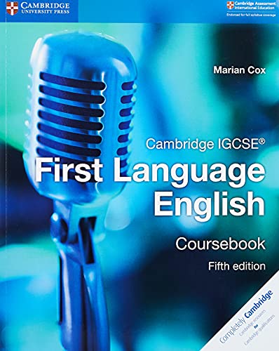 IGCSE First Language English coursebook cover with a vintage microphone.