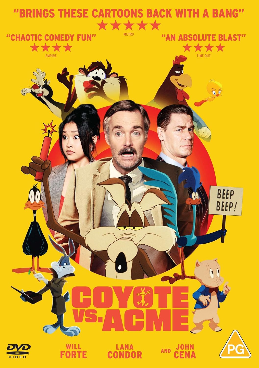 DVD cover for “Coyote vs. Acme” featuring cartoon and live-action characters.
