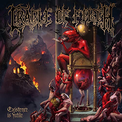 Dark fantasy album cover with demonic figures and a burning castle.