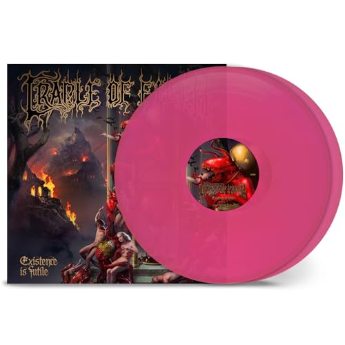 Cradle of Filth Existence Is Futile vinyl record with pink disc and album cover art.