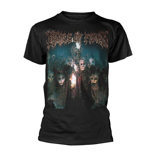 Black t-shirt with gothic imagery and "Cradle Of Filth" logo.