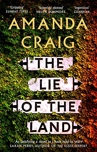 Book cover: “The Lie of the Land” with text on a leafy background.