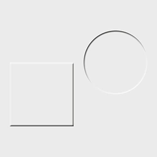 White vinyl record cover with a square and circle design.