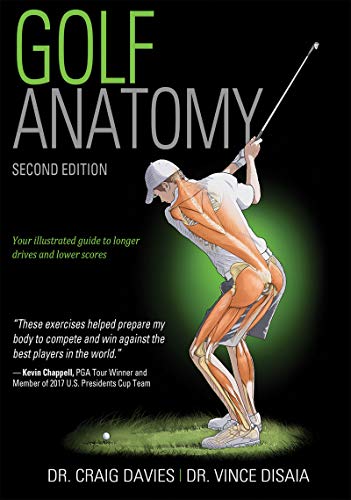 Book cover: "Golf Anatomy," showing a golfer with visible muscle anatomy.