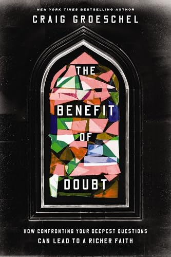 Book cover: "The Benefit of Doubt" with fractured stained-glass design.
