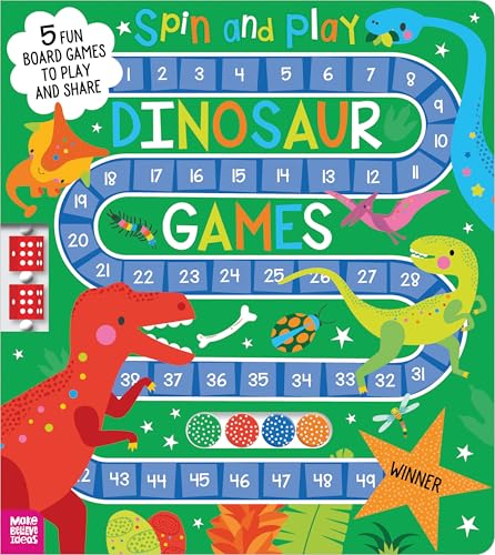 Colorful board game cover featuring dinosaurs and a winding game path.