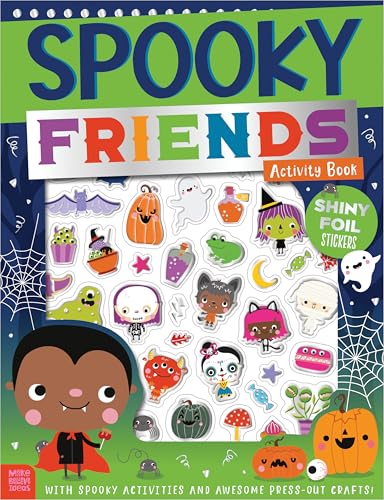 Colorful activity book cover with spooky characters, stickers, and a vampire.
