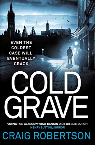 Book cover: dark city street, lone figure, bold white title "Cold Grave".