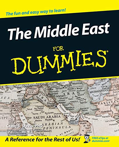 Book cover: "The Middle East For Dummies" with a map background.