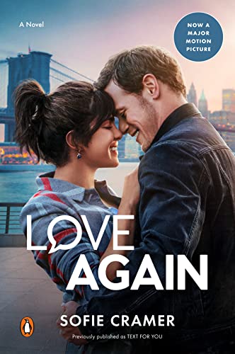 Book cover: couple embracing, city skyline, title “Love Again” by Sofie Cramer.
