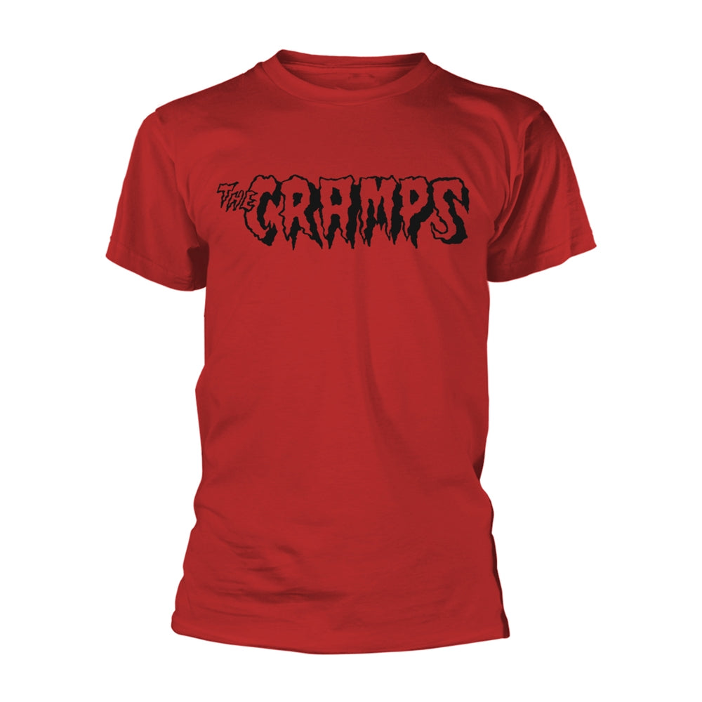 Red t-shirt with black, dripping text reading "THE CRAMPS" logo.