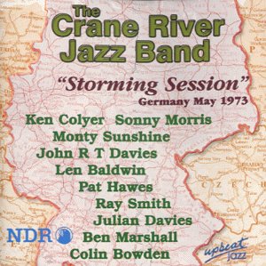 "CD cover with map background, featuring 'The Crane River Jazz Band' in green text."
