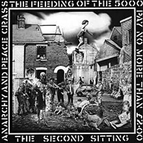Black and white album cover depicting a chaotic street scene with figures.