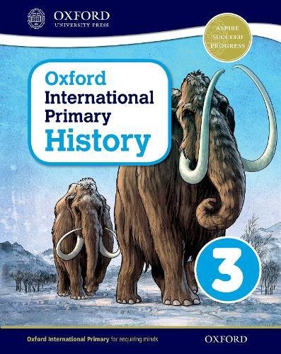 History textbook cover with woolly mammoths and a large blue number 3.