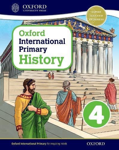 History textbook cover with ancient building, people in togas, and number 4.