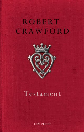 Red book cover with silver emblem and title "Testament" by Robert Crawford.