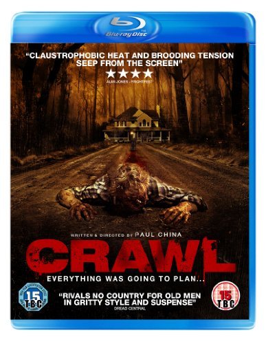 "Blu-ray case for 'Crawl' with a monster on a driveway in front of a house."