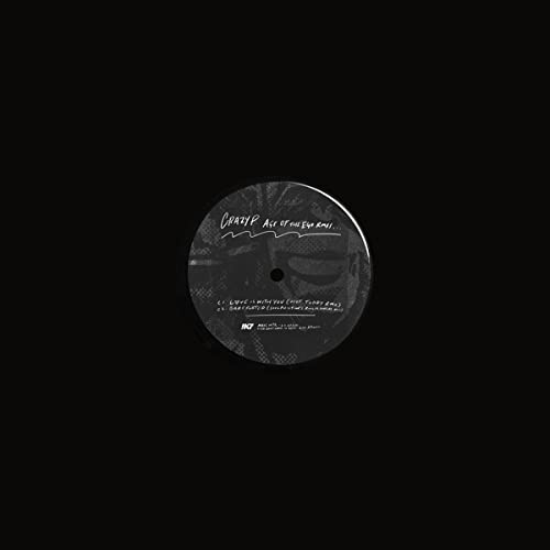 Black vinyl record with white text and a central portrait graphic.