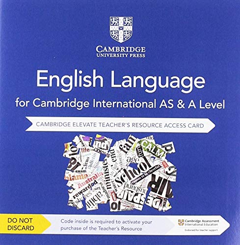 Blue Cambridge Elevate Teacher's Resource Access Card for English Language AS and A Level.