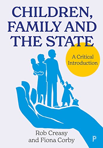 Book cover: blue silhouettes of a family held in a hand.