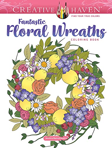 Coloring book cover featuring a detailed floral wreath illustration.