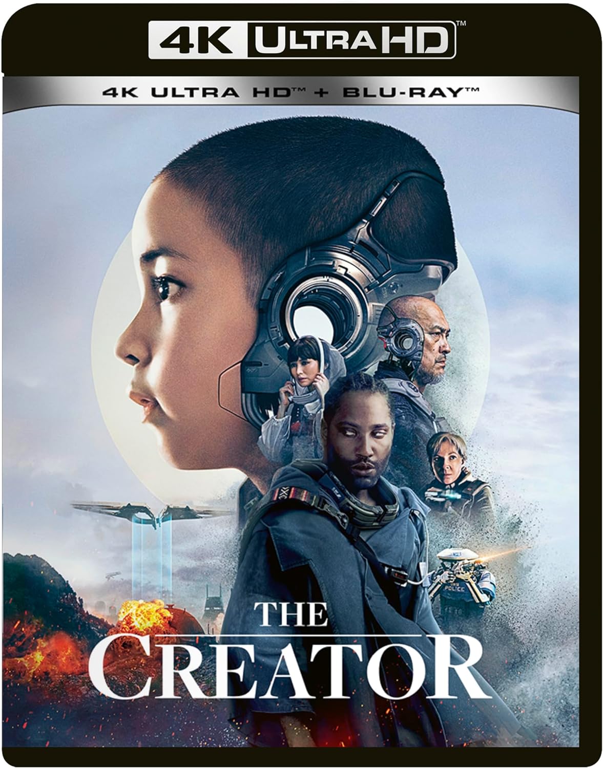Blu-ray cover for "The Creator" featuring a woman's face and futuristic scene.