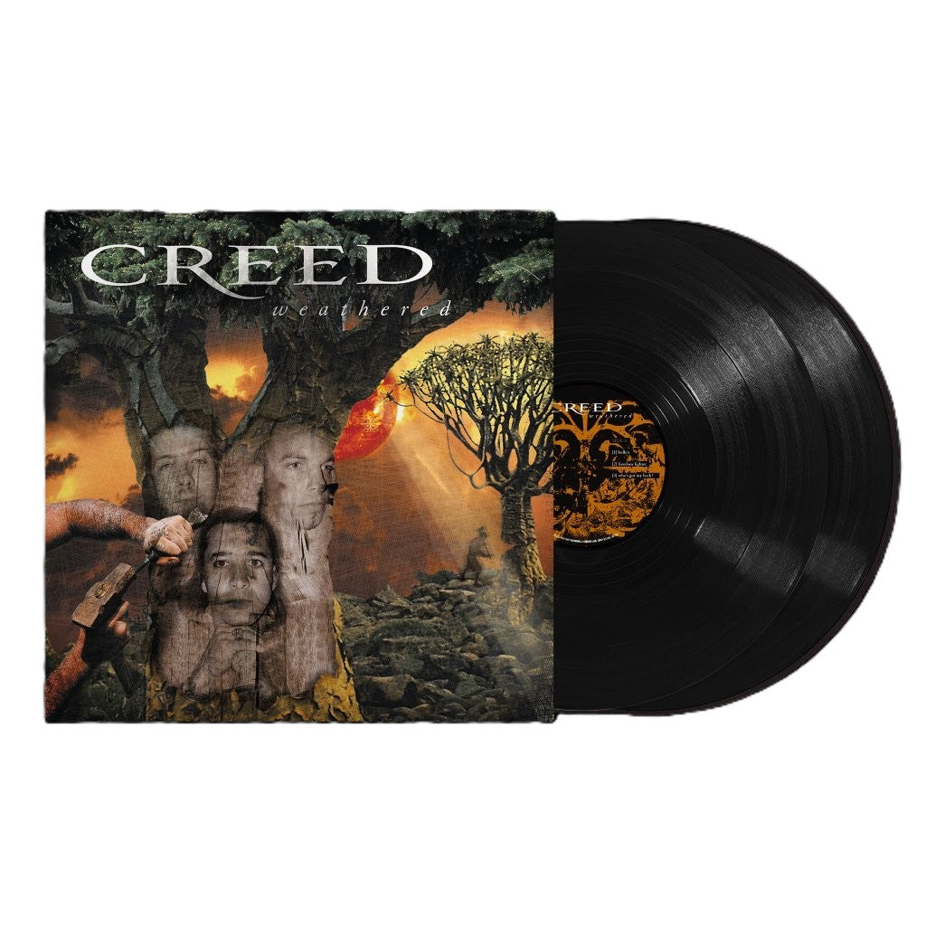 Creed’s “Weathered” deluxe vinyl record with album cover and black disc.
