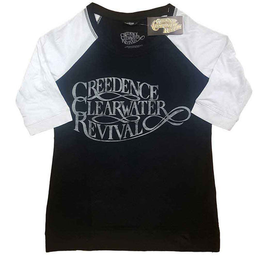 Black and white raglan t-shirt with "Creedence Clearwater Revival" logo.