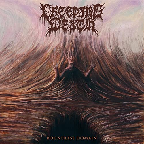 Album cover for Creeping Death’s “Boundless Domain” with swirling, dark imagery.