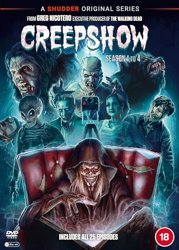 Creepshow" DVD cover featuring horror characters and a hooded figure reading.
