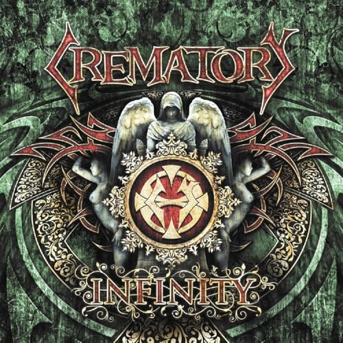 Crematory album cover, “Infinity,” featuring a winged figure and ornate design.
