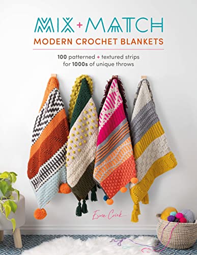 Crochet blanket book cover displaying colorful, textured striped throws.