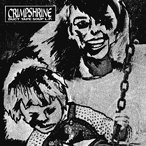 Black and white album cover with distorted faces and a chain.