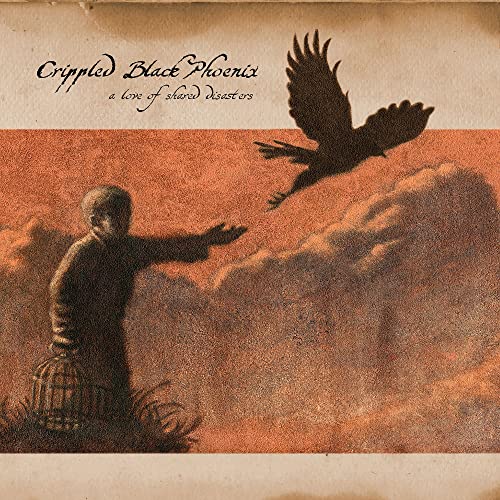 CD cover: boy reaching for a descending black phoenix in orange hues.