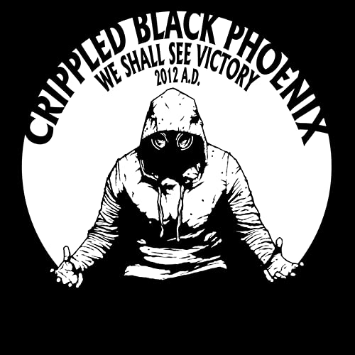 Black and white album cover featuring a hooded figure with a phoenix.