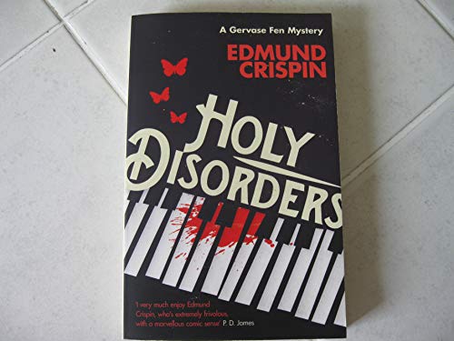 Book cover for Holy Disorders by Edmund Crispin featuring piano keys and red butterflies.