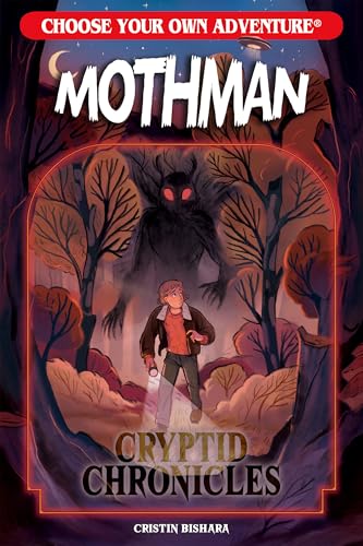 Book cover: illustrated Mothman and person in a dark forest.