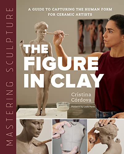 Book cover: sculpting a clay figure, artist working, detail images.