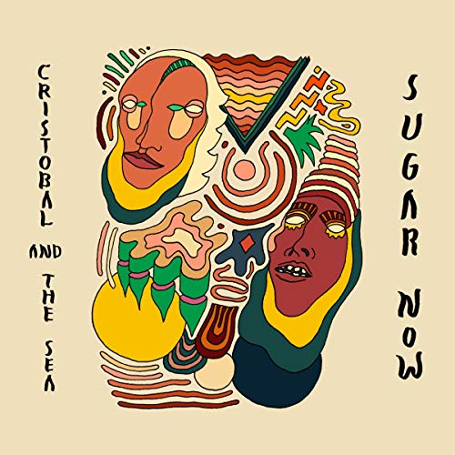 Album cover with two stylized faces and abstract orange and red shapes.