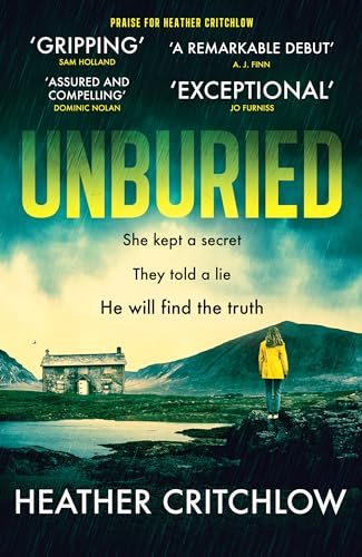 Book cover: "Unburied" by Heather Critchlow, featuring a lone figure by a loch.