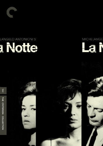 Black and white film poster for "La Notte" featuring three faces.