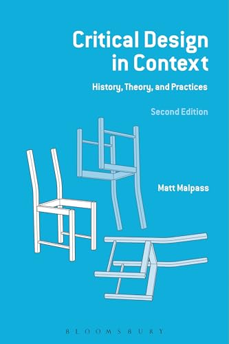 Blue book cover with white line drawings of three abstract chairs.