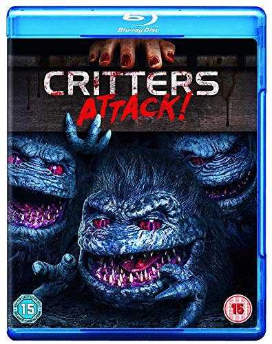 Critters: Attack!" Blu-ray cover featuring monstrous creatures with sharp teeth.