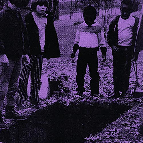 Purple-toned album cover featuring four children standing outdoors.