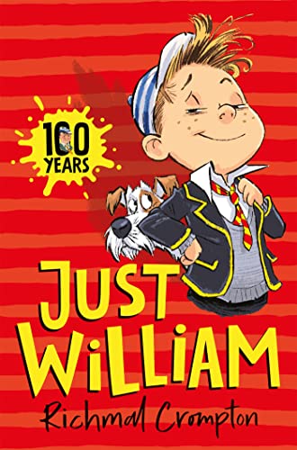 Book cover featuring a cartoon boy and his dog against a red striped background.