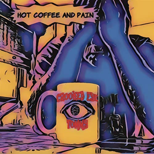 A person with head in hands sits behind a mug labeled Crooked Eye Tommy.