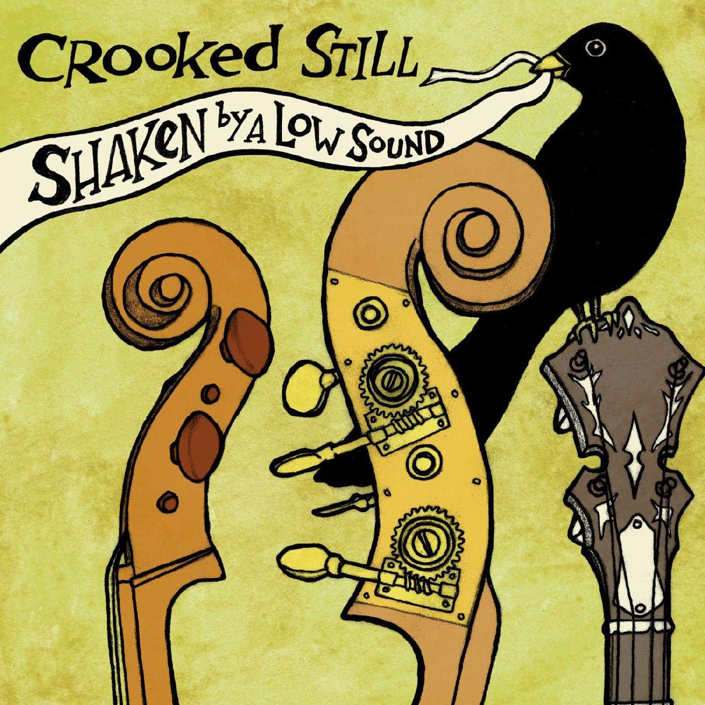 Album cover for Crooked Still, featuring a mechanical bird-guitar hybrid.